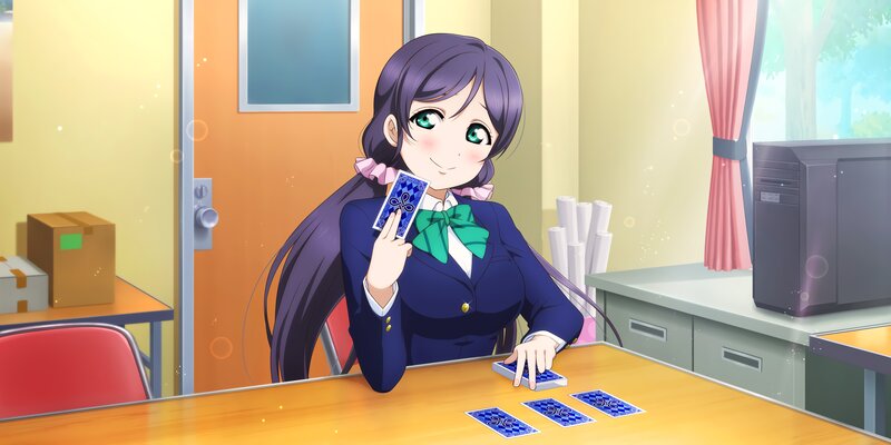 Anime Girl with Cards — Blue, Calm