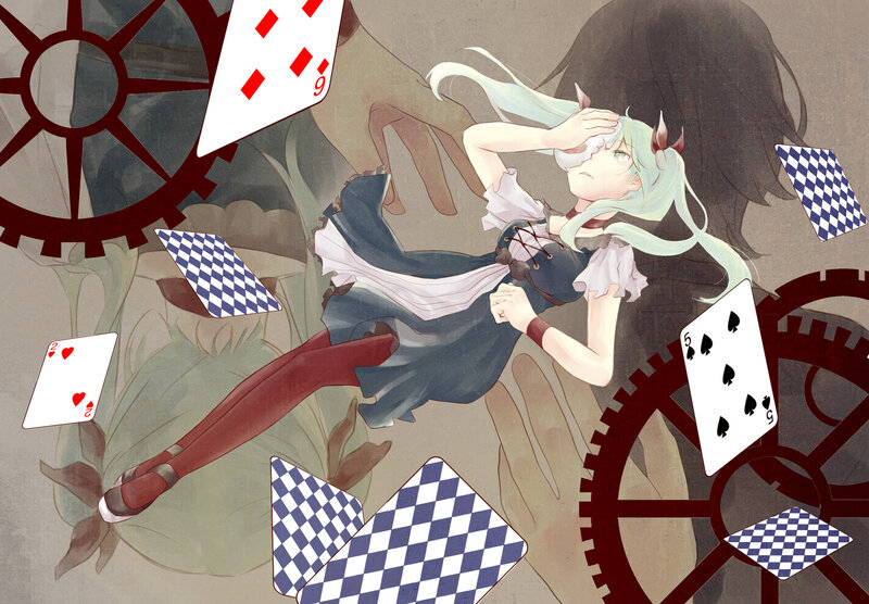 Anime Girl with Cards — Blue, Dramatic
