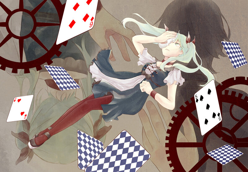 Anime Girl with Cards — Blue, Dreamy