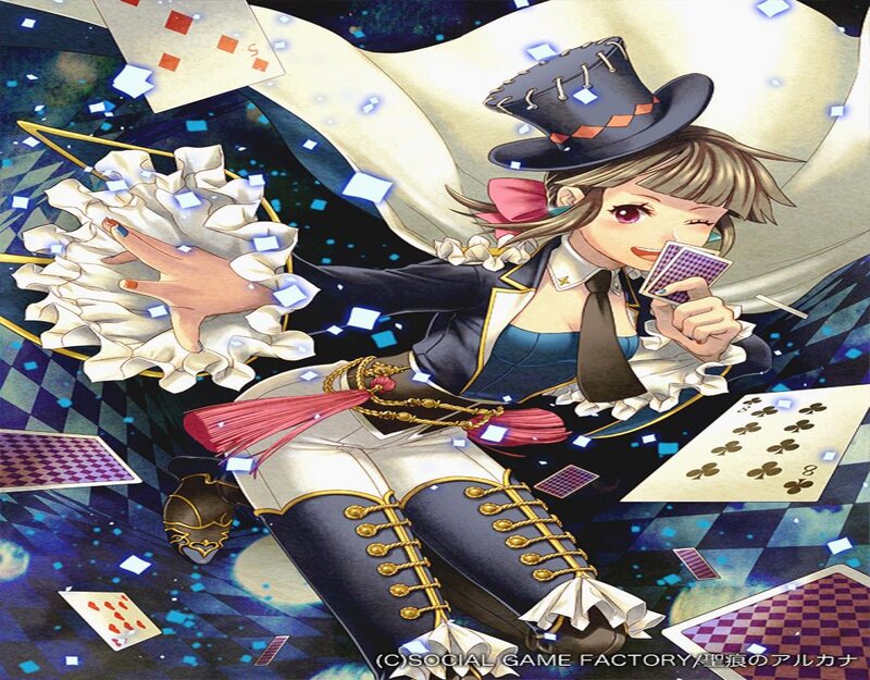 Anime Girl with Cards — Blue, Playful, Digital Art