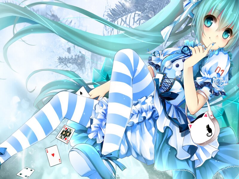 Anime Girl with Cards — Blue, Playful