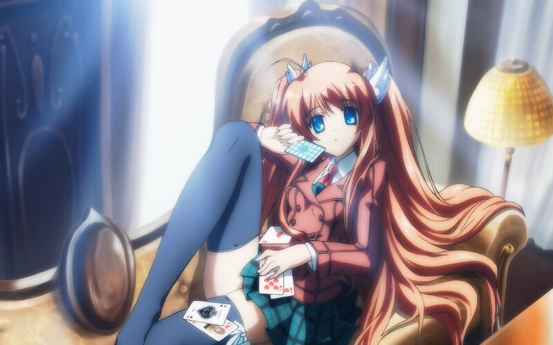 Anime Girl with Cards — Brown
