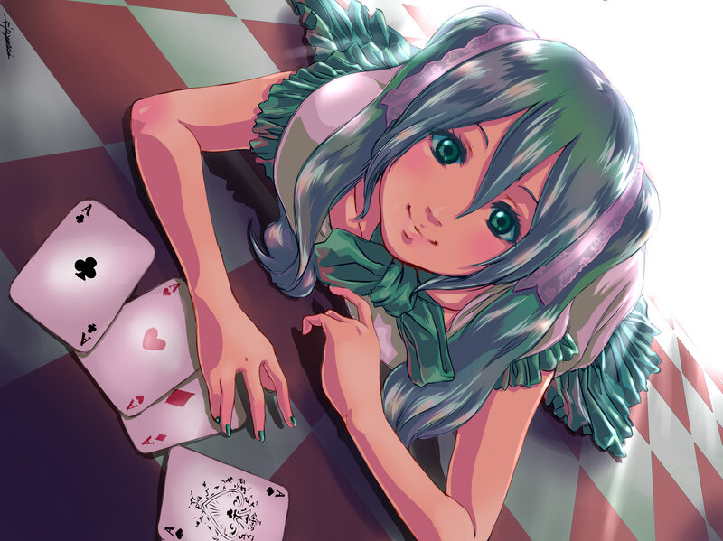 Anime Girl with Cards — Green