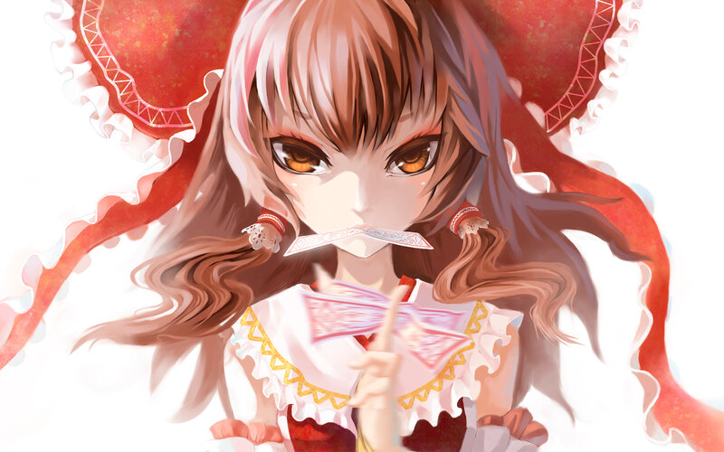 Anime Girl with Cards — Red, Dramatic, Digital Art, Hat
