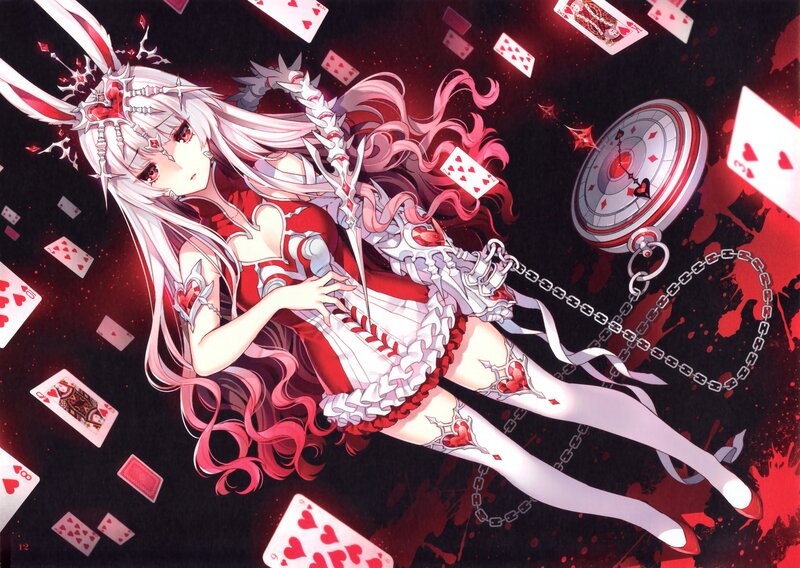 Anime Girl with Cards — Red, Dramatic, Night