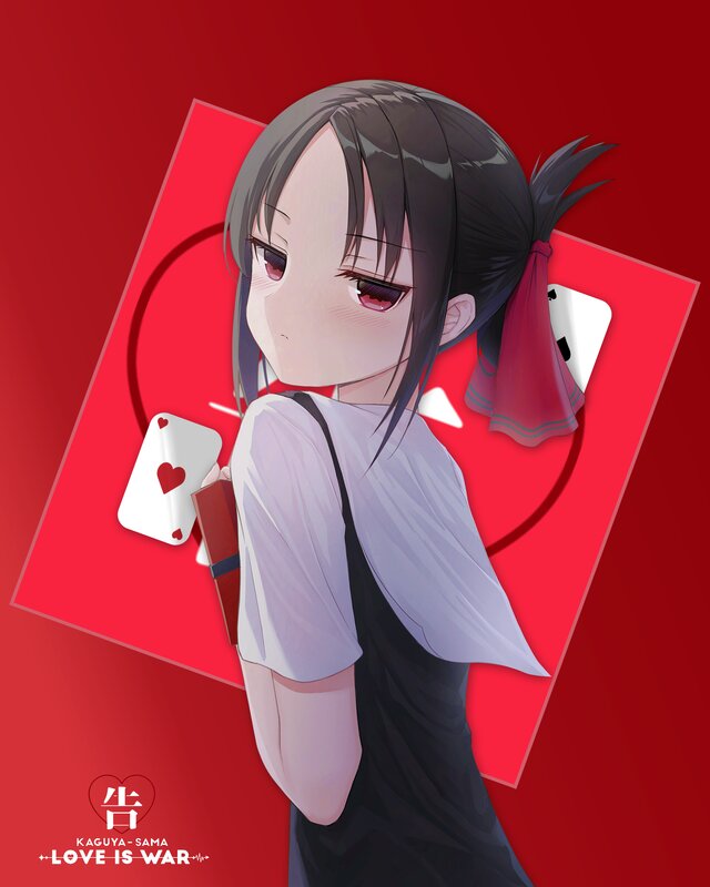 Anime Girl with Cards — Red, Dramatic, School Uniform
