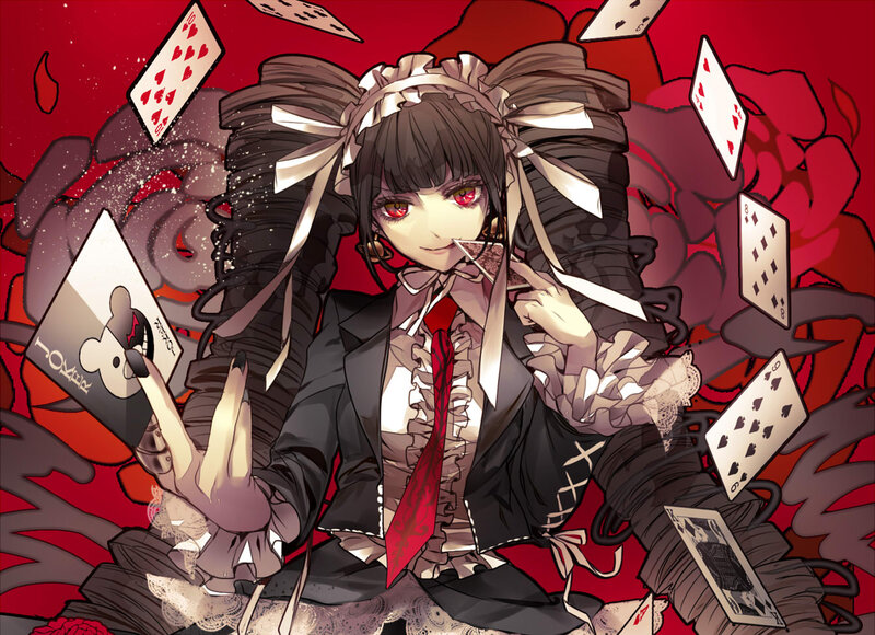 Anime Girl with Cards — Red, Dramatic
