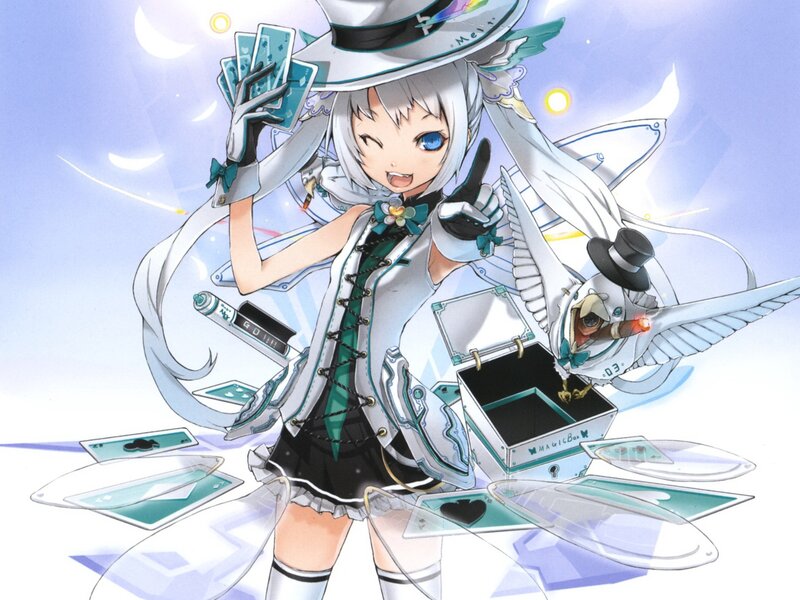 Anime Girl with Cards — White, Playful