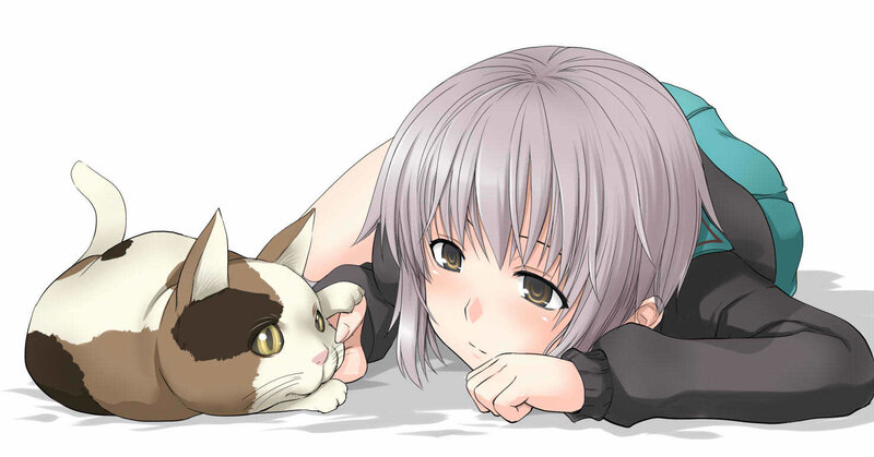 anime girl with cat