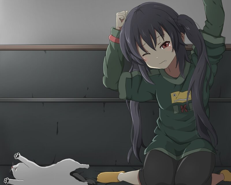anime girl with cat