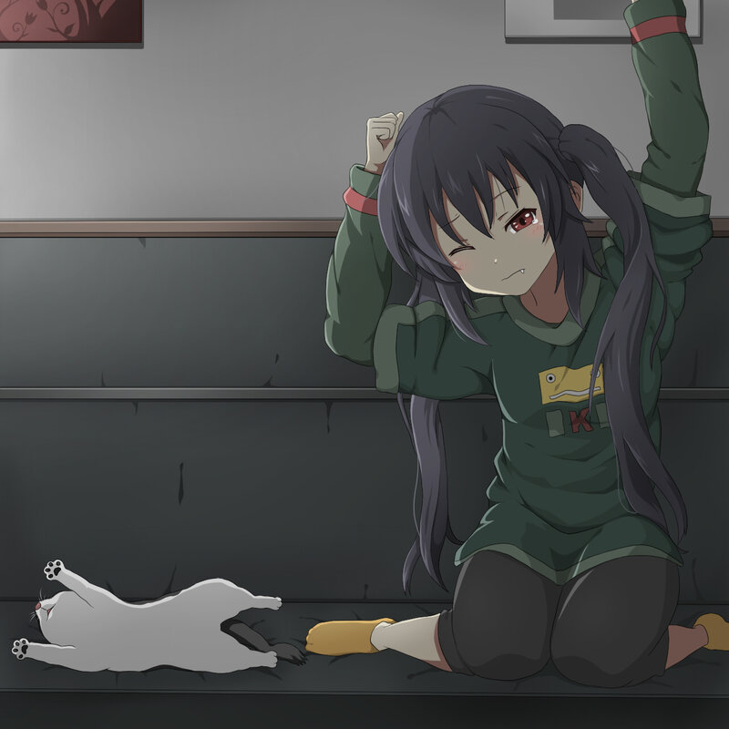 anime girl with cat