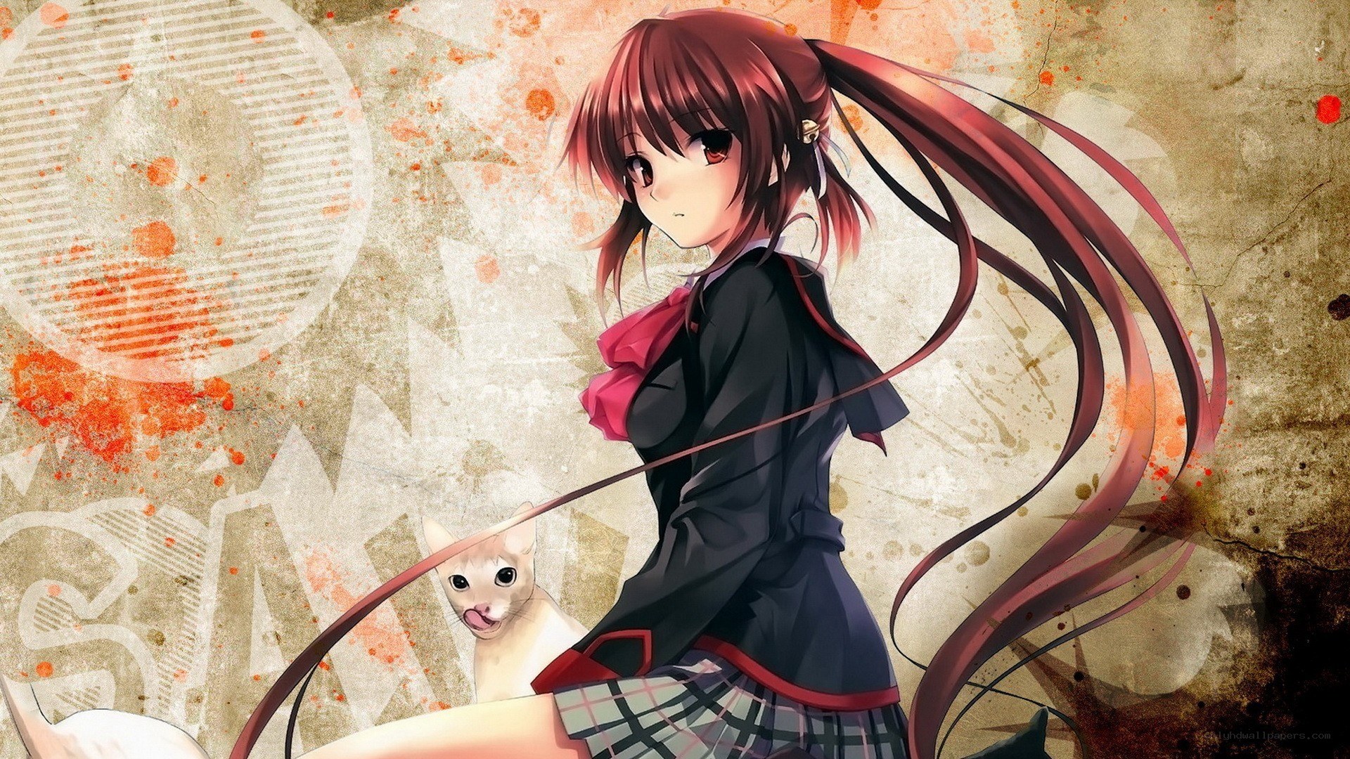 anime girl with cat