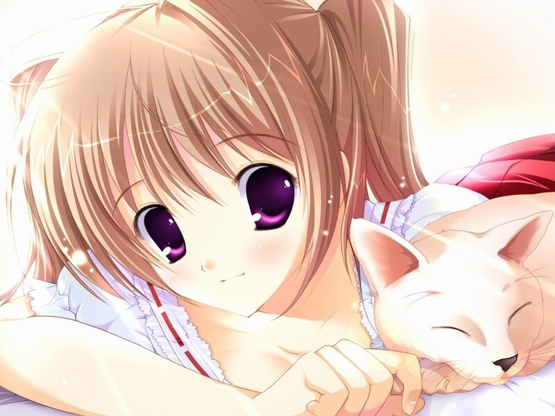 Anime girl with cat