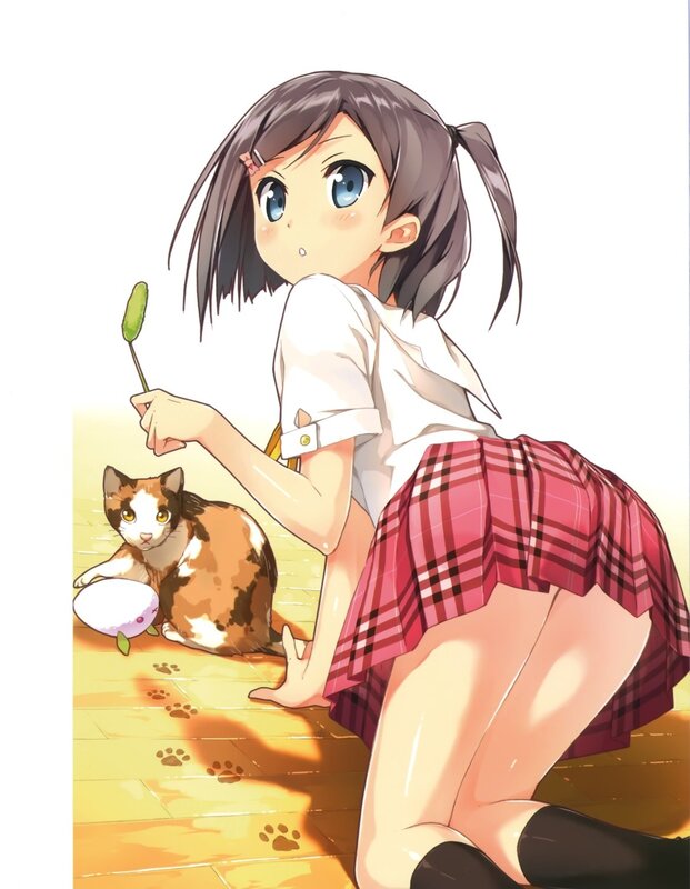 Anime girl with cat and corn dog