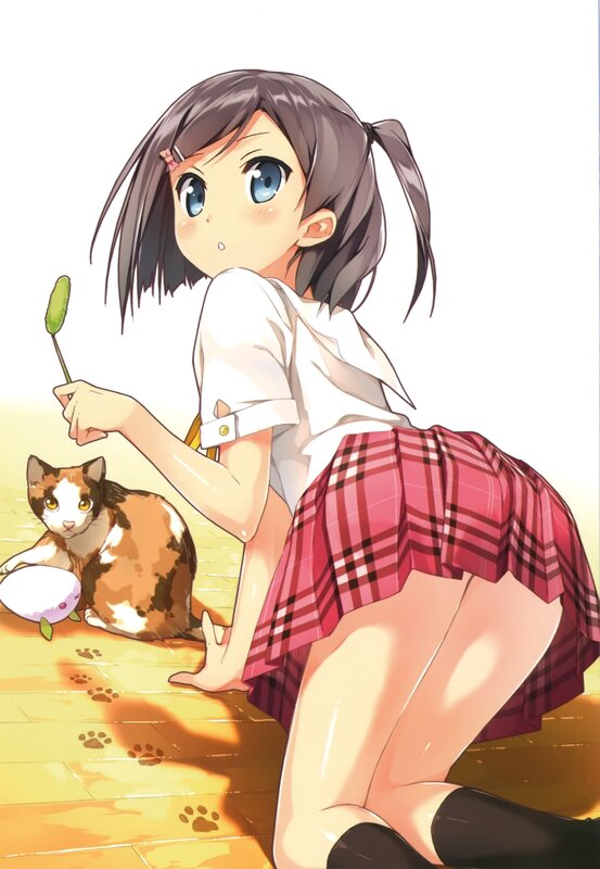 Anime girl with cat and corn dog
