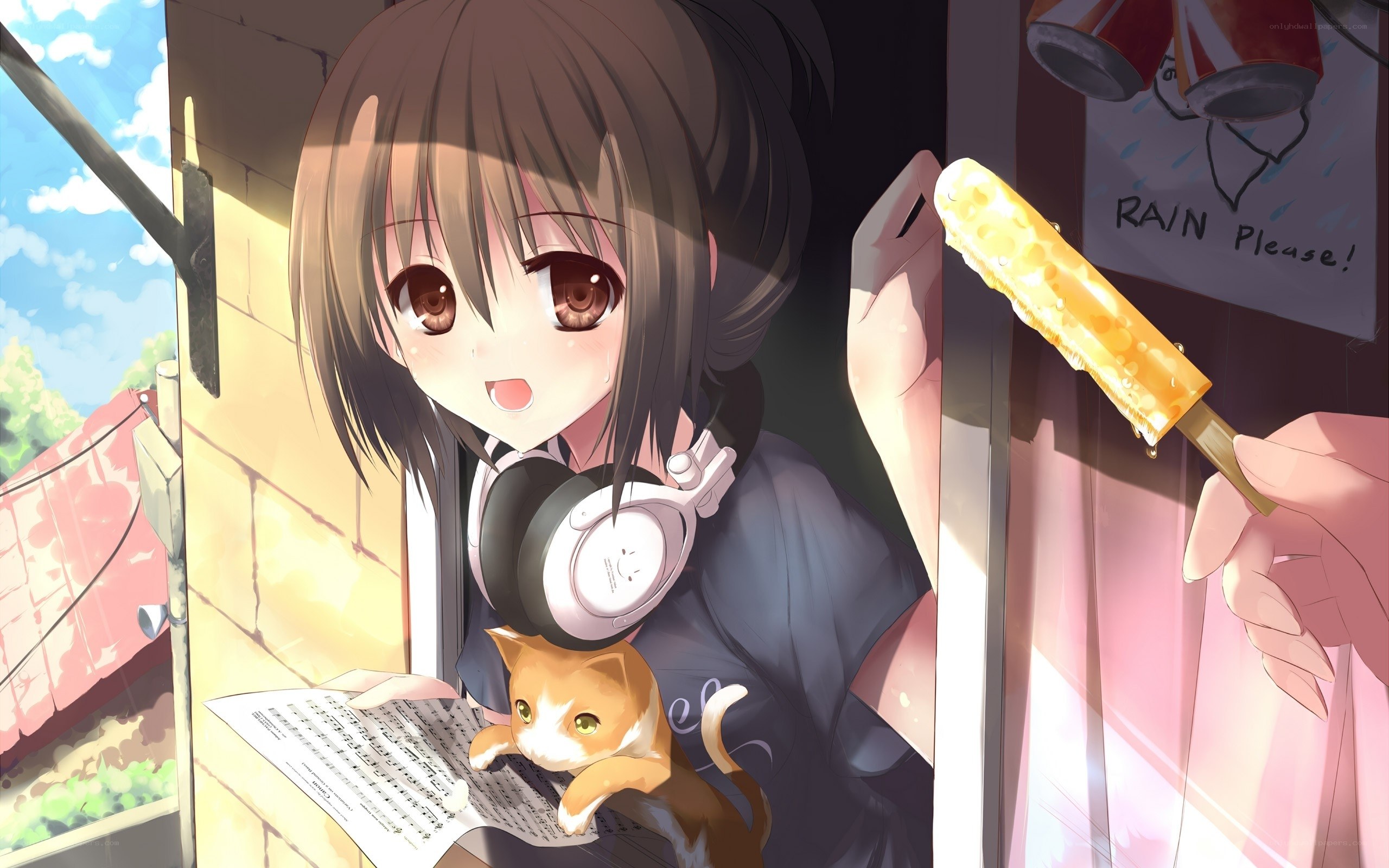 Anime girl with cat and corn dog