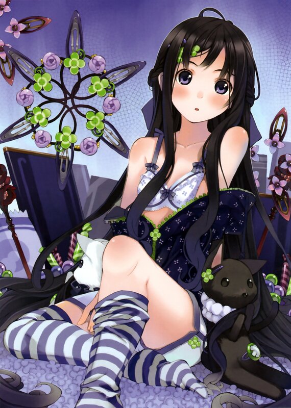 anime girl with cat and flowers