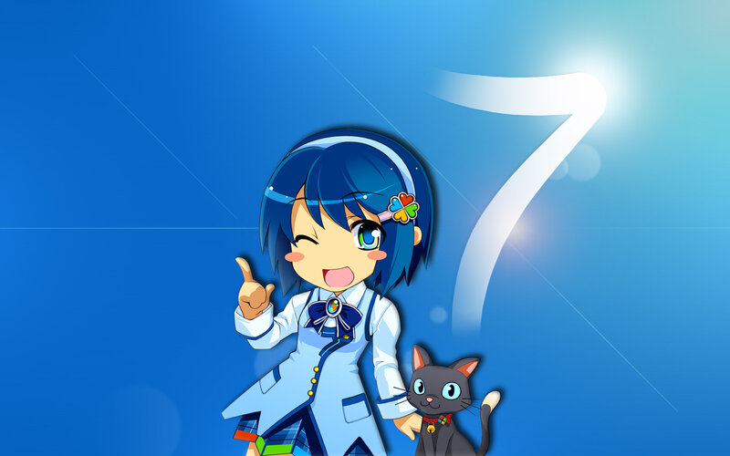 anime girl with cat and number seven