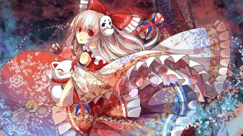anime girl with cat and parasol