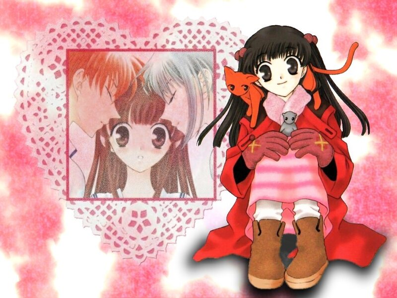 anime girl with cat and photo