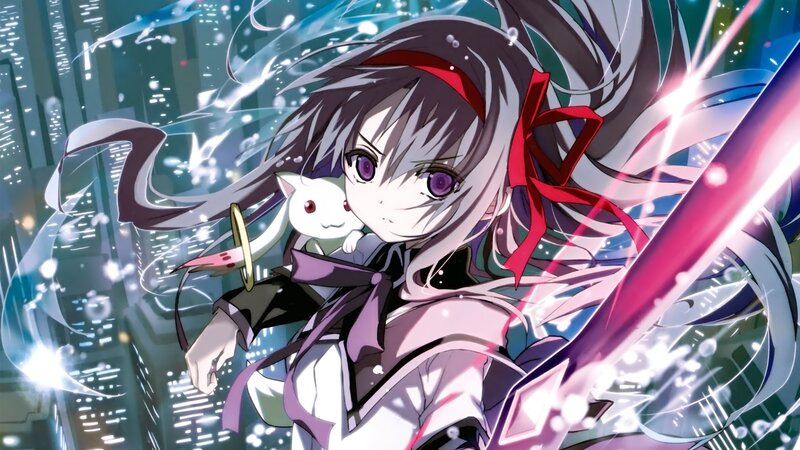 anime girl with cat and sword