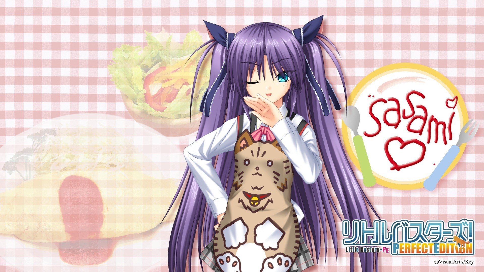 anime girl with cat apron