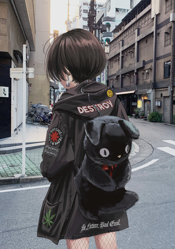 Anime Girl with Cat Backpack