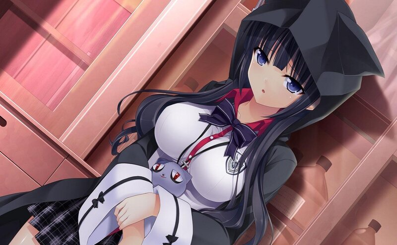 Anime Girl with Cat — Black, Calm