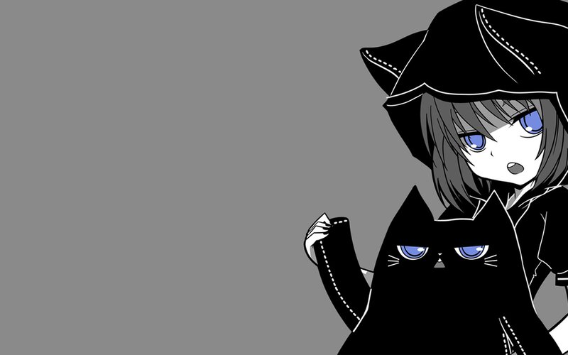 Anime Girl with Cat — Black, Neutral