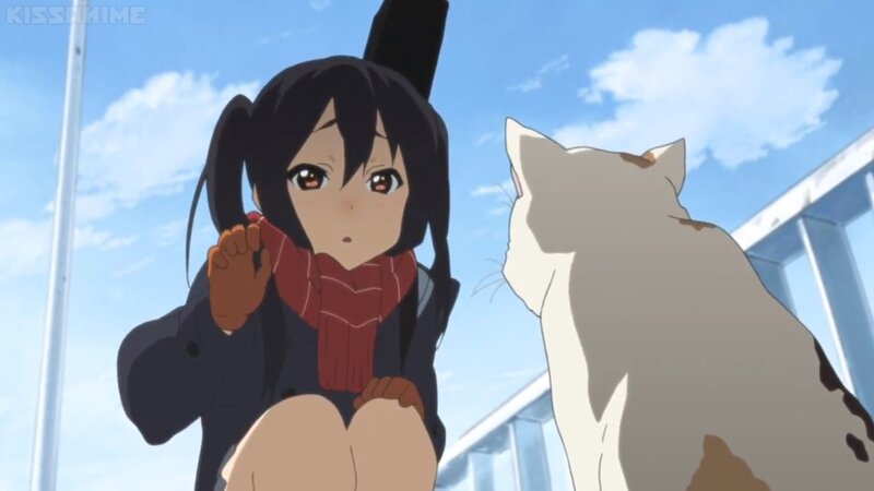 Anime Girl with Cat — Blue, Calm, Afternoon, Scarf