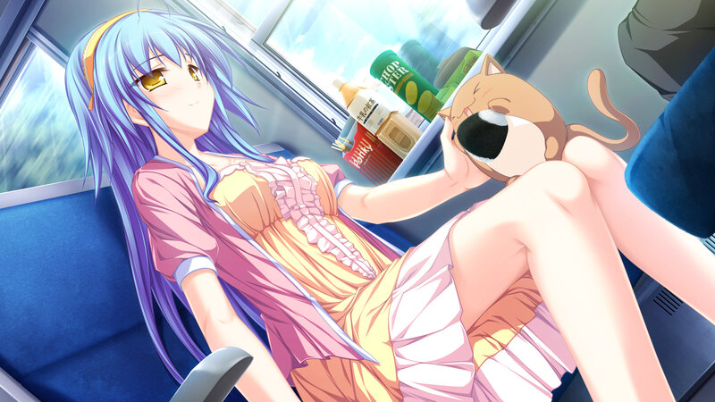 Anime Girl with Cat — Blue, Calm