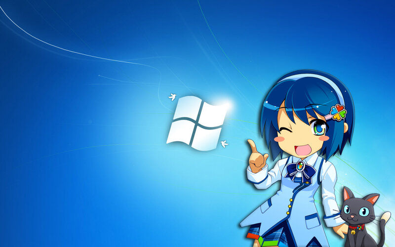 Anime Girl with Cat — Blue, Cheerful, Digital Art, Logo, Bird
