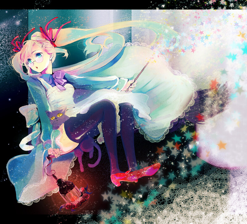 Anime Girl with Cat — Blue, Magical