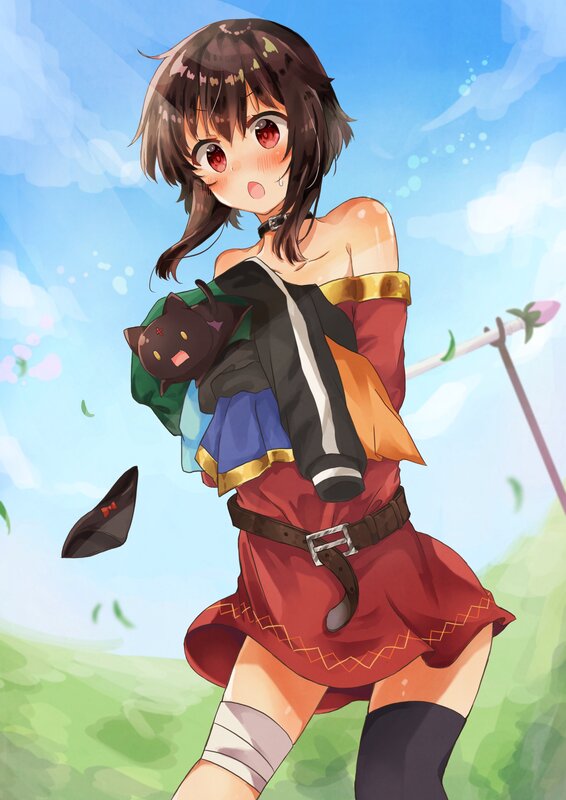 Anime Girl with Cat — Blue, Playful, Afternoon, Staff