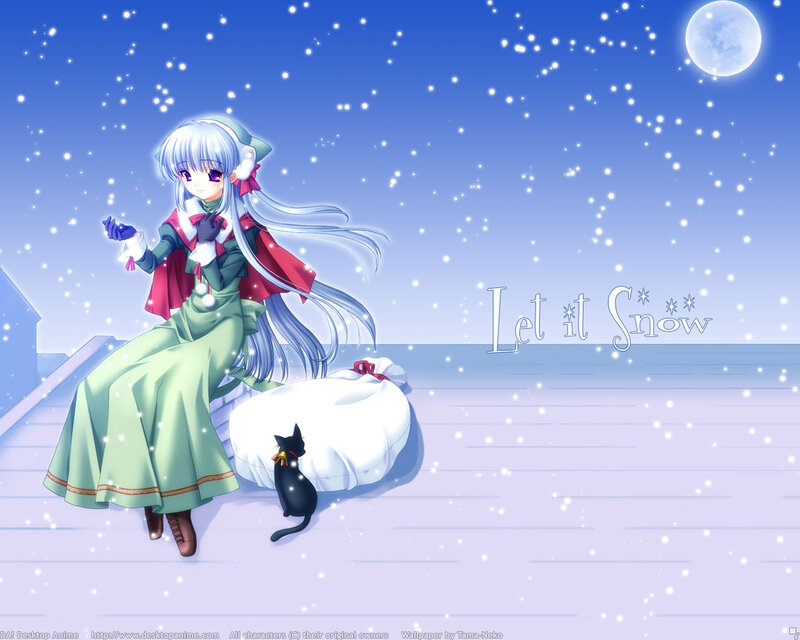 Anime Girl with Cat — Blue, Serene, Night