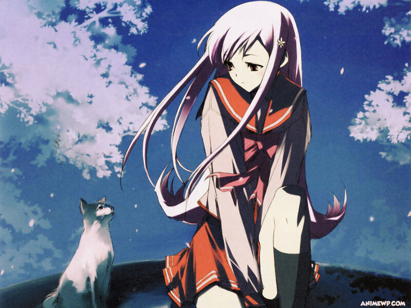 Anime Girl with Cat — Blue, Serene, Spring