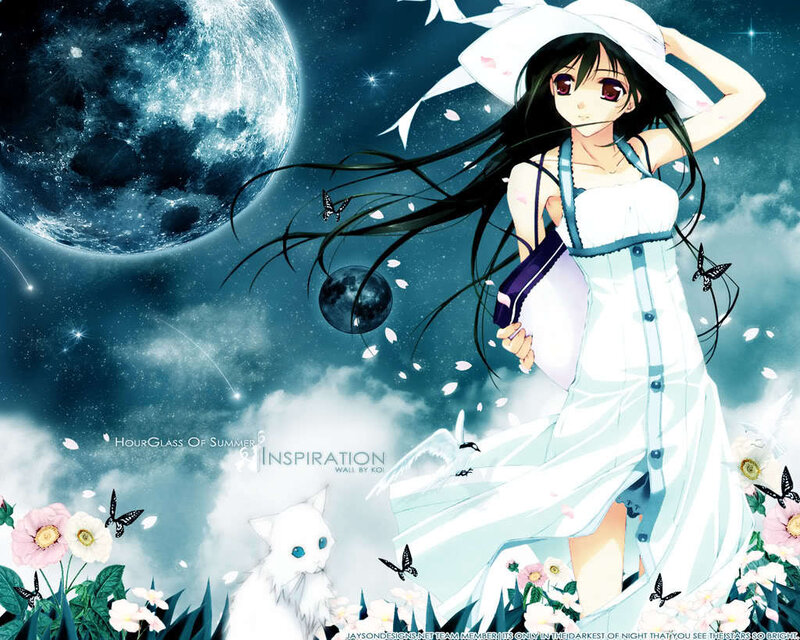 Anime Girl with Cat — Blue