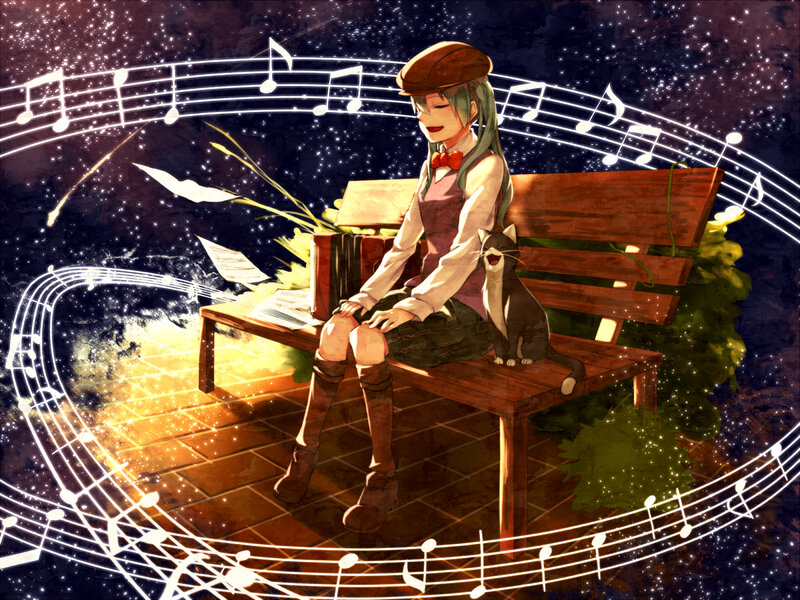 Anime Girl with Cat — Brown, Serene