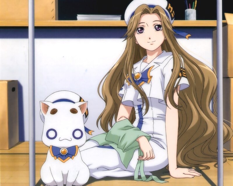 anime girl with cat companion