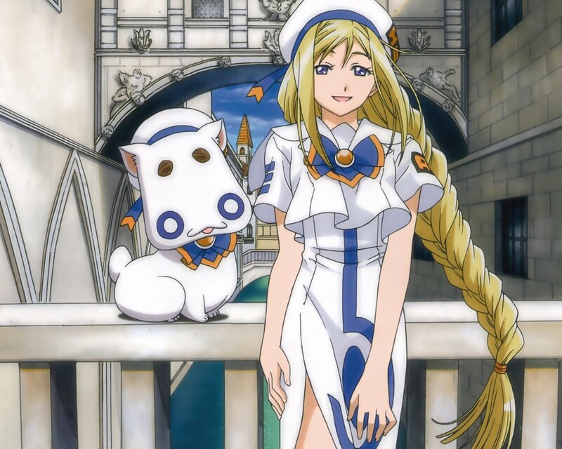 anime girl with cat companion