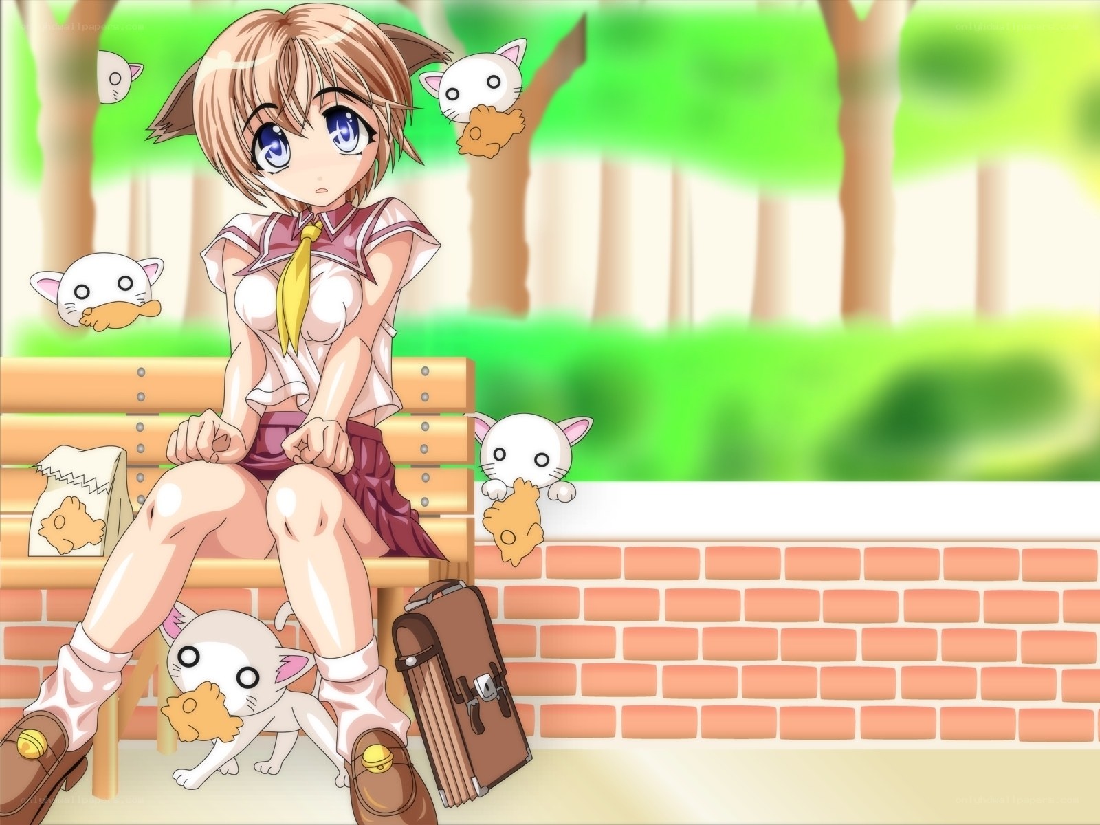 anime girl with cat creatures