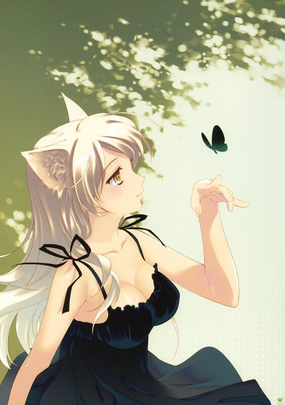 Anime girl with cat ears and butterfly