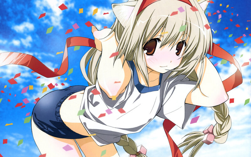 anime girl with cat ears and confetti