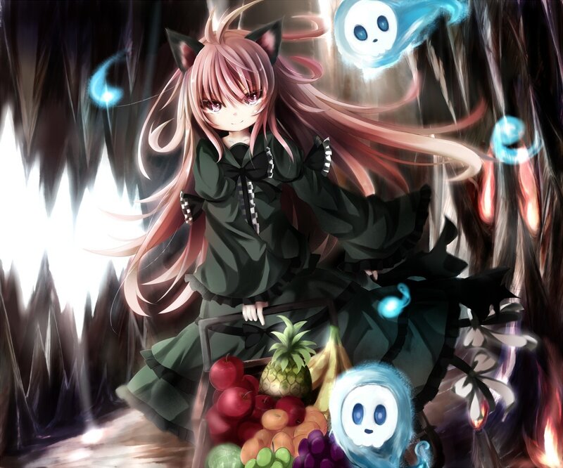 anime girl with cat ears and fruit