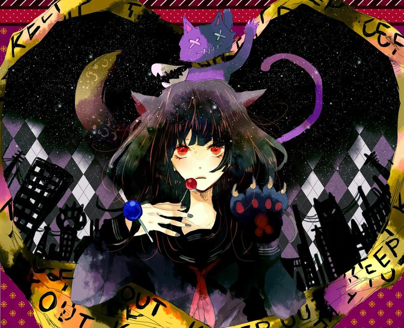 Anime girl with cat ears and lollipops