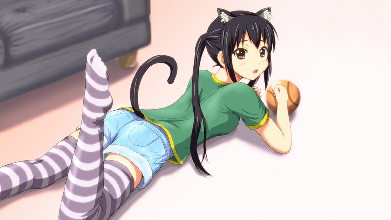 anime girl with cat ears and tail