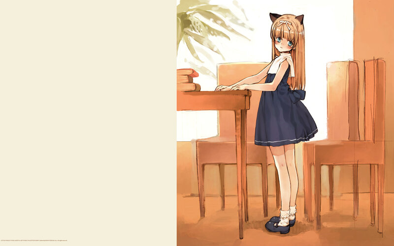anime girl with cat ears at desk