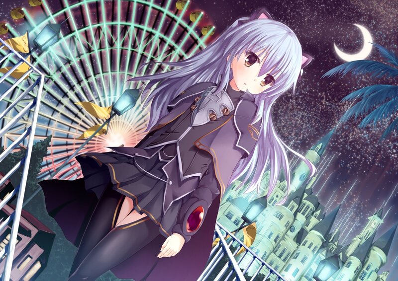 Anime girl with cat ears at night