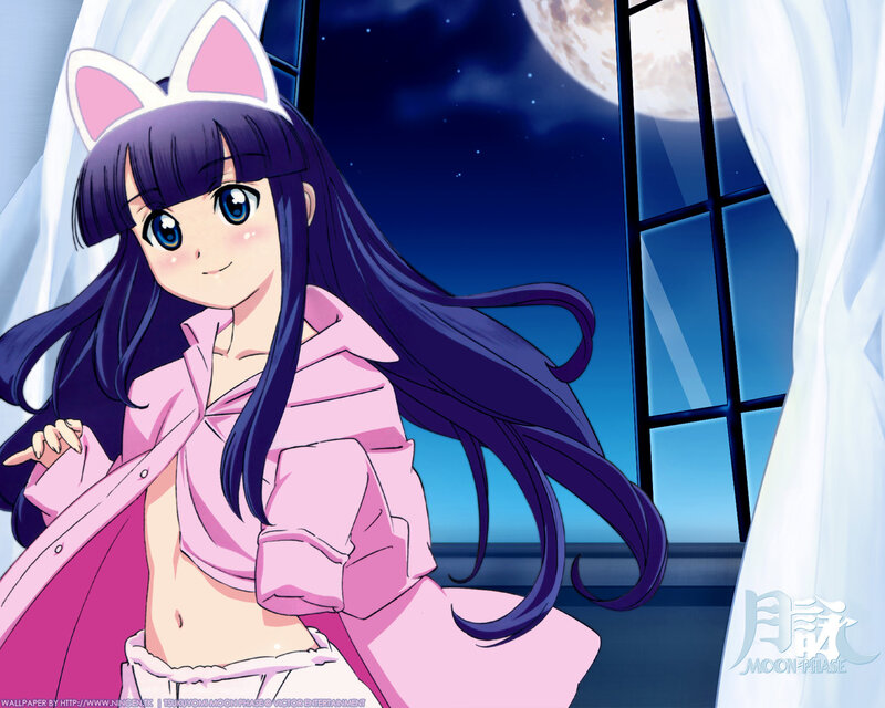 Anime girl with cat ears at night