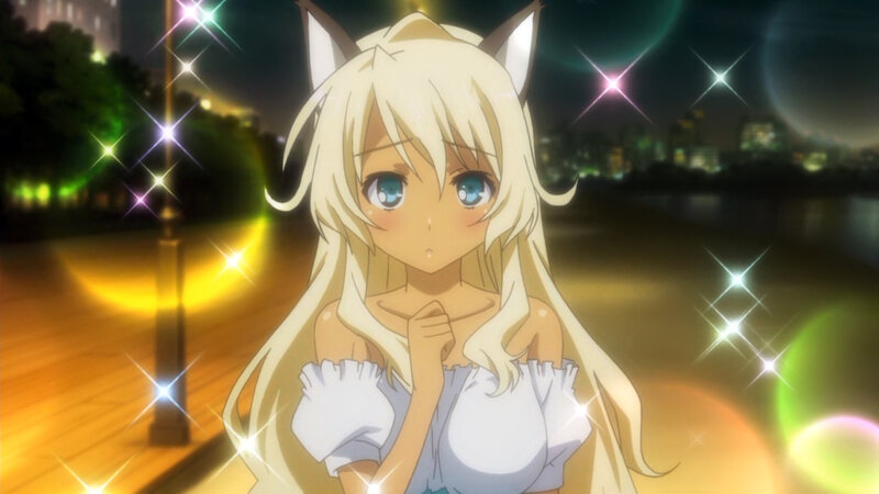 anime girl with cat ears at night